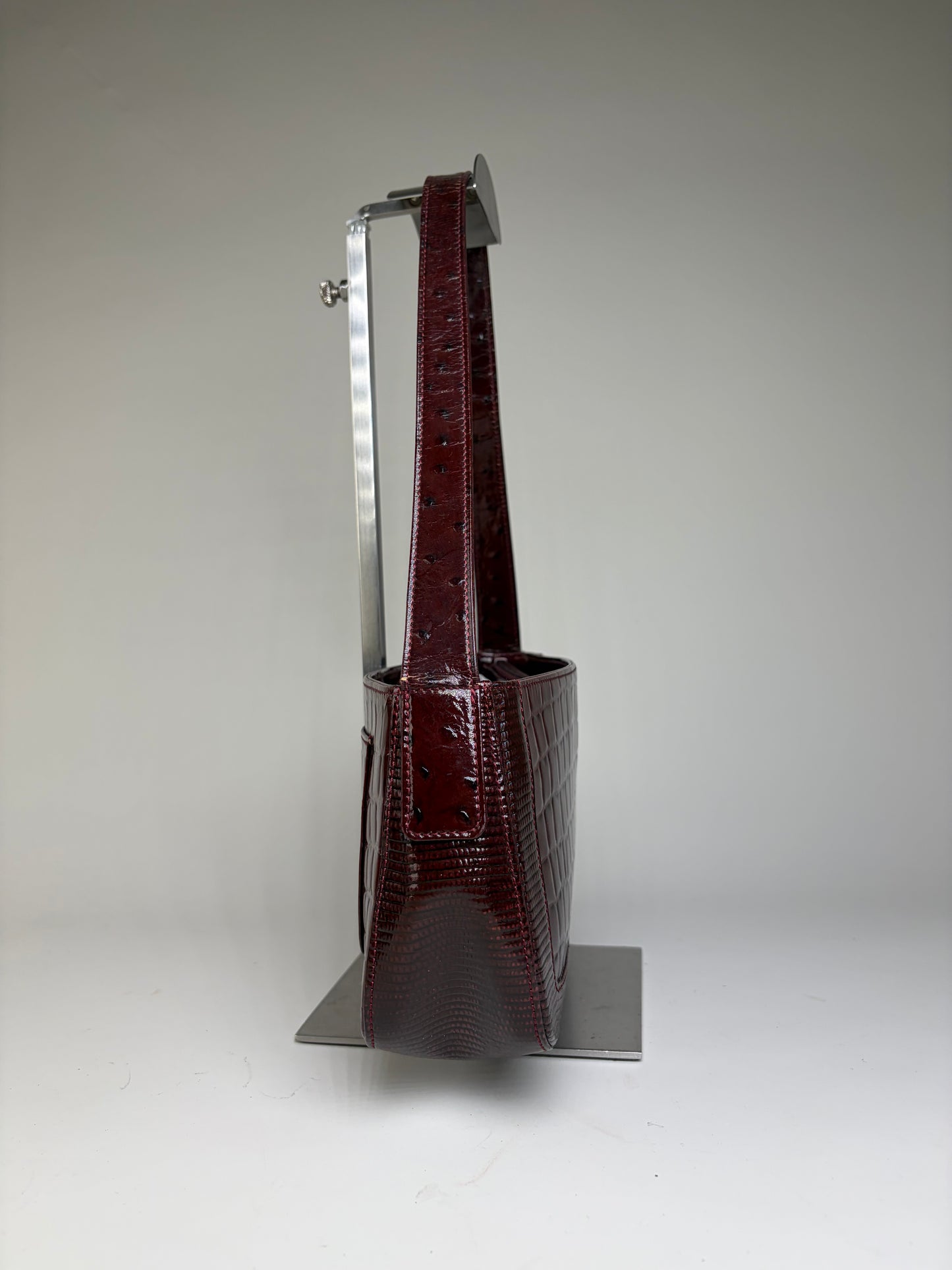 Vintage Givenchy Crocodile-Effect Leather Shoulder Bag Burgundy