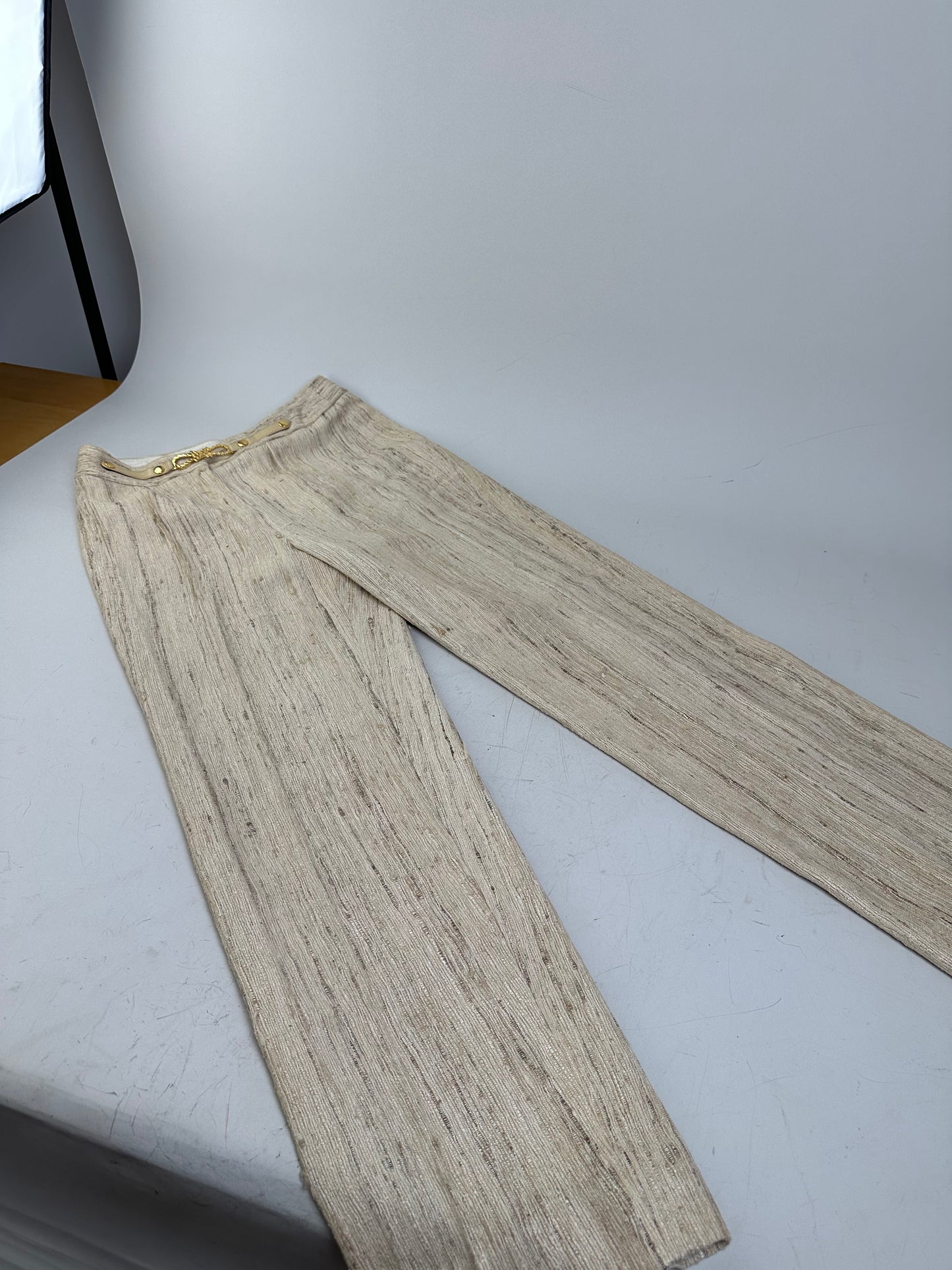 Vintage Celine Silk Trousers Cream Gold Clasp M