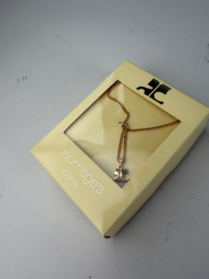 Vintage Courreges Logo Necklace Gold-Tone Metal