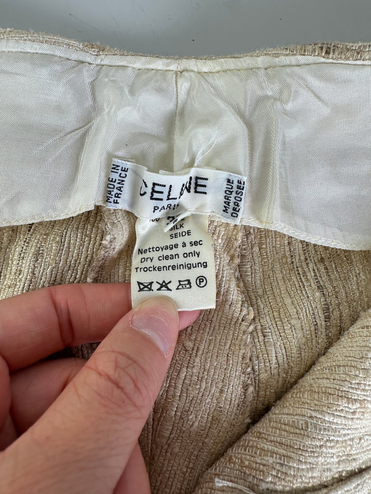 Vintage Celine Silk Trousers Cream Gold Clasp M