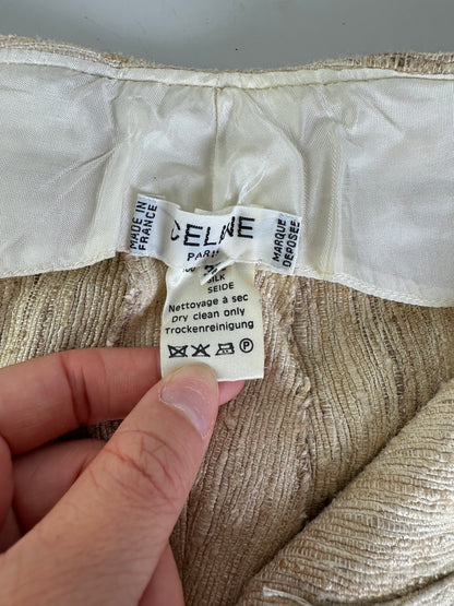 Vintage Celine Silk Trousers Cream Gold Clasp M