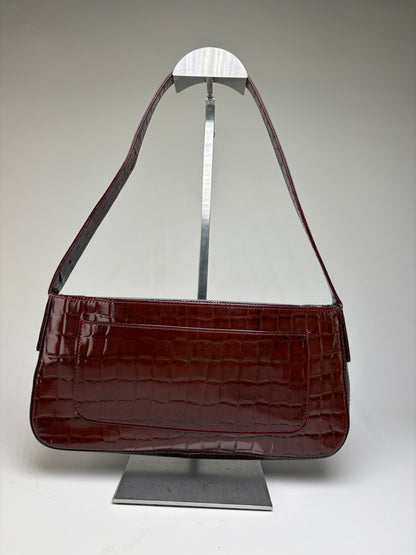 Vintage Givenchy Crocodile-Effect Leather Shoulder Bag Burgundy