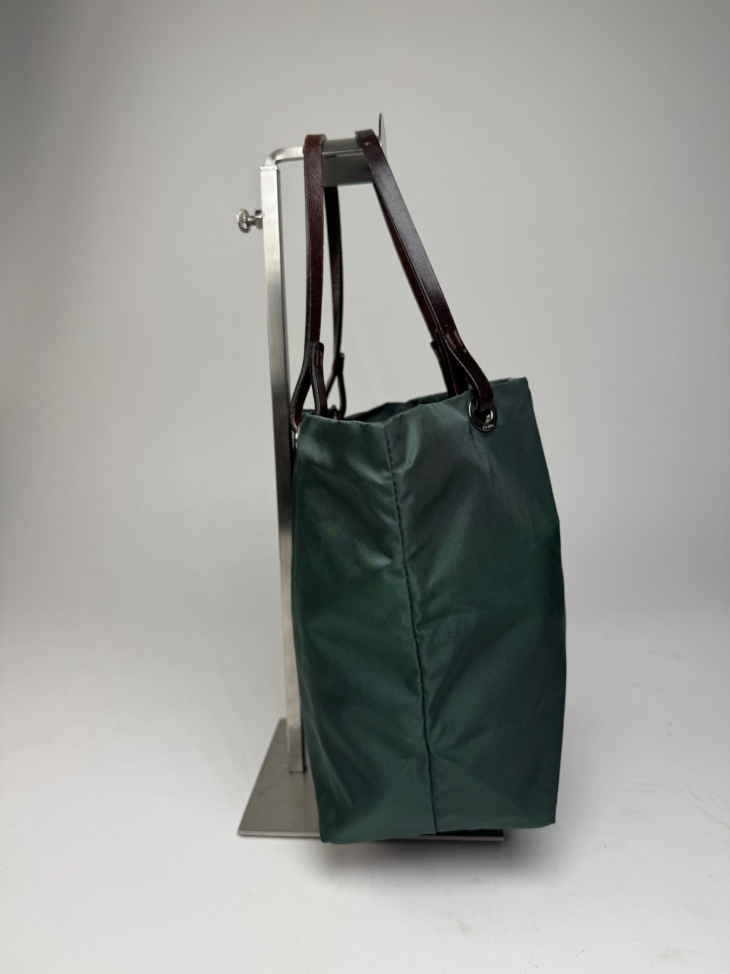 Vintage Fendi FF Logo Tote Bag Green Brown