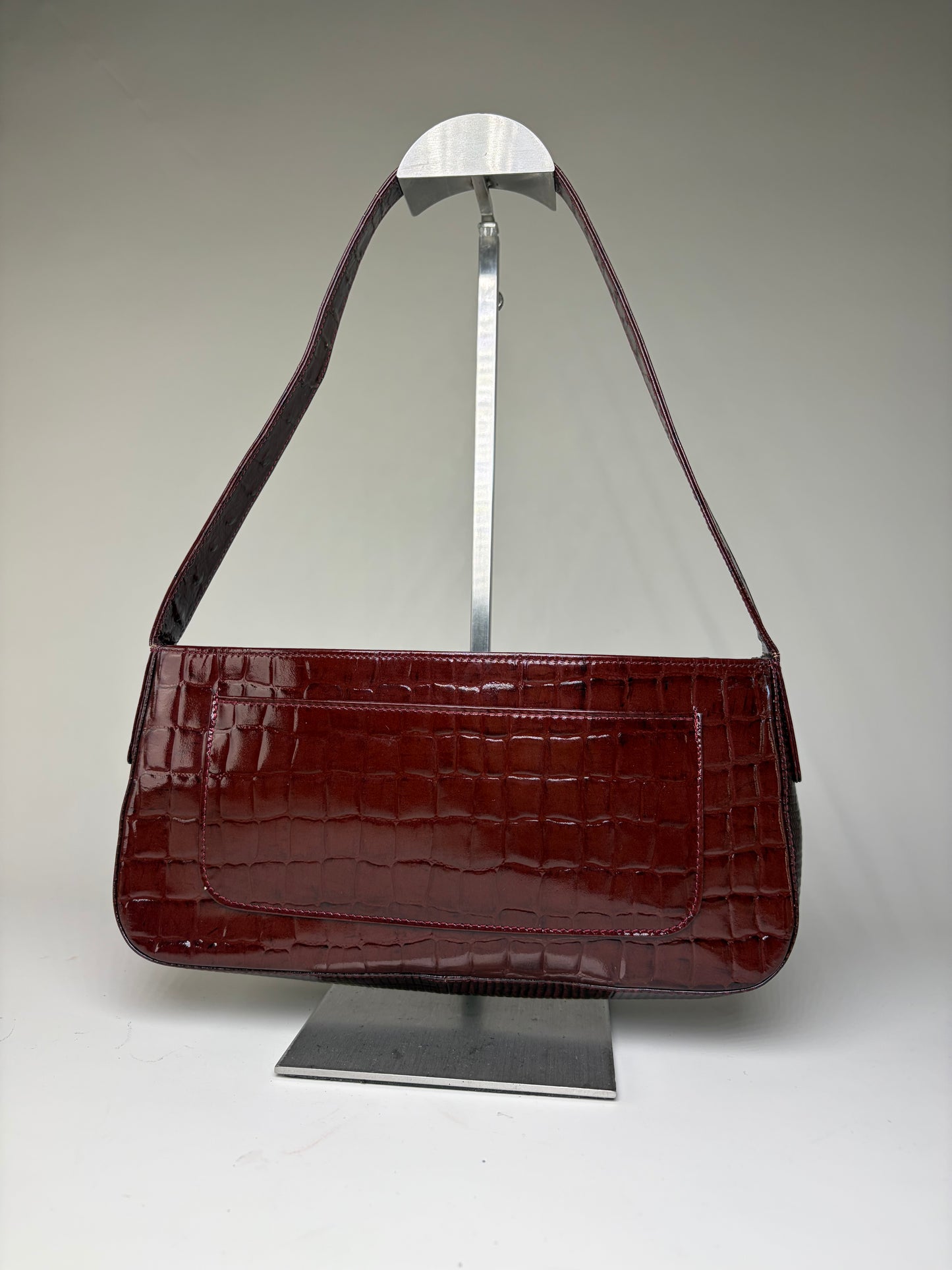 Vintage Givenchy Crocodile-Effect Leather Shoulder Bag Burgundy