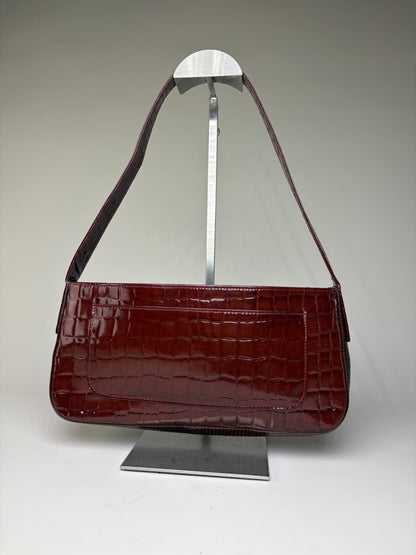 Vintage Givenchy Crocodile-Effect Leather Shoulder Bag Burgundy