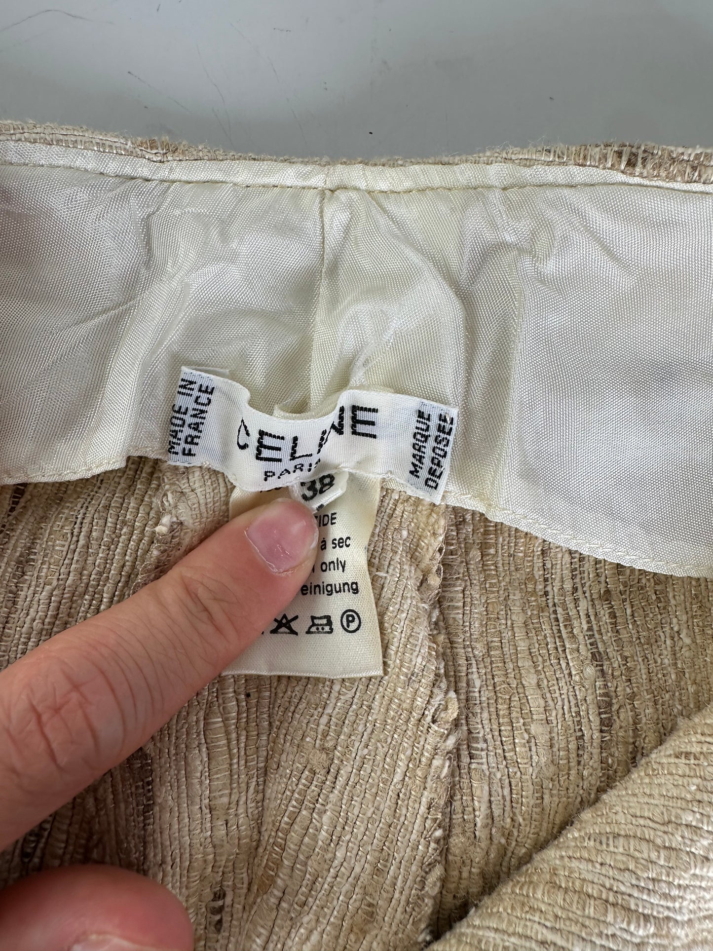 Vintage Celine Silk Trousers Cream Gold Clasp M
