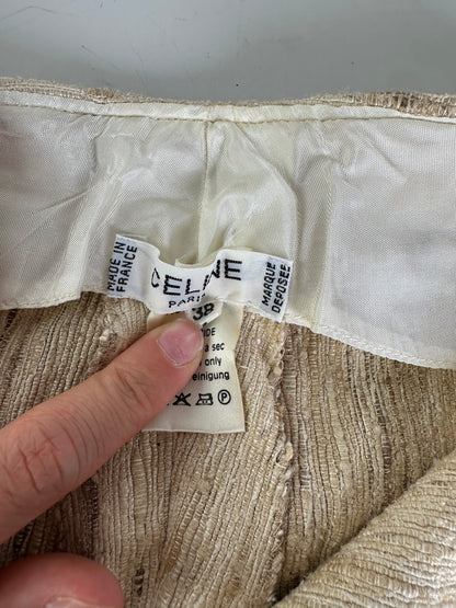 Vintage Celine Silk Trousers Cream Gold Clasp M