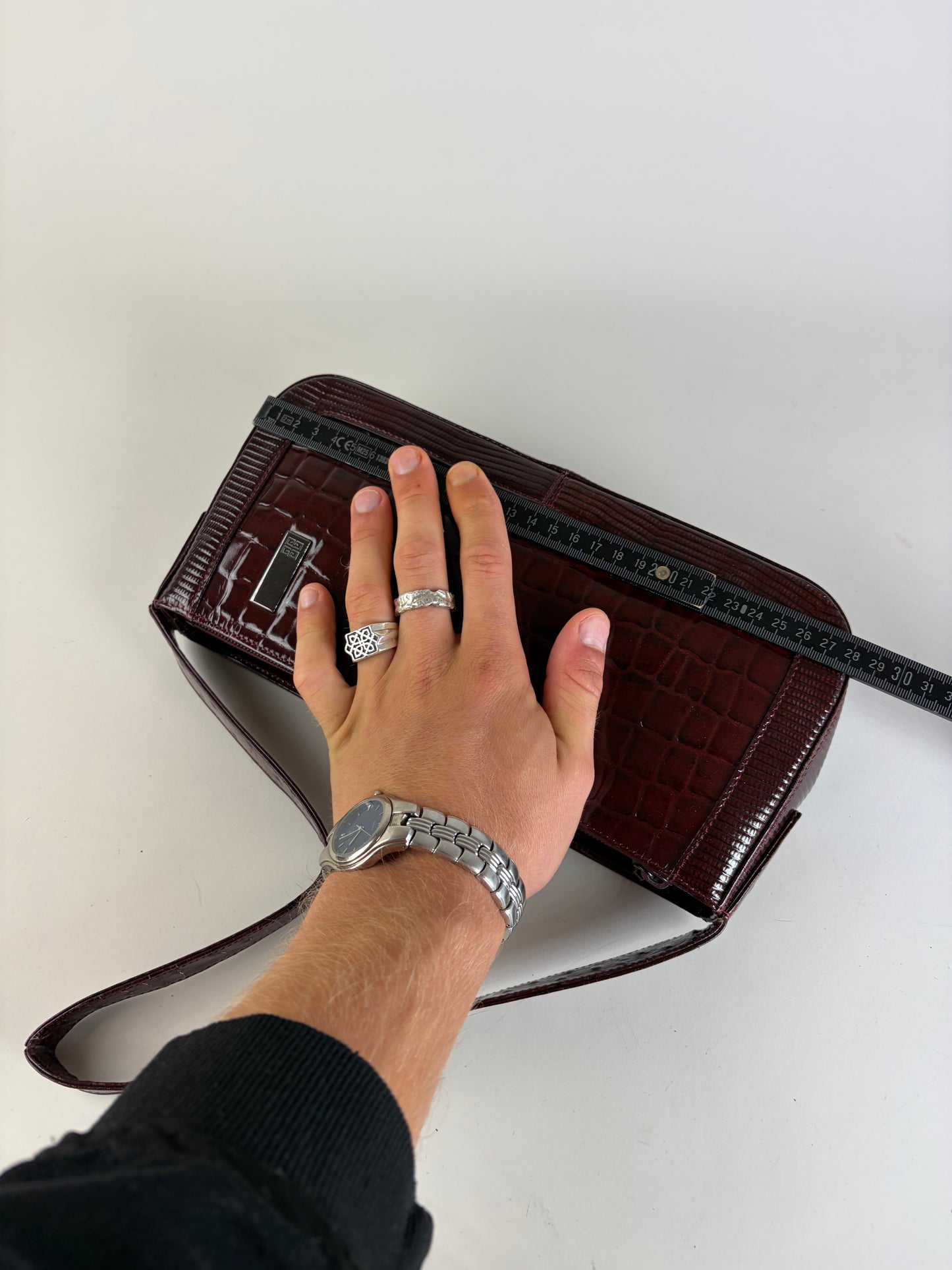 Vintage Givenchy Crocodile-Effect Leather Shoulder Bag Burgundy