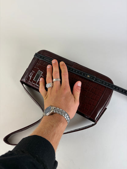 Vintage Givenchy Crocodile-Effect Leather Shoulder Bag Burgundy