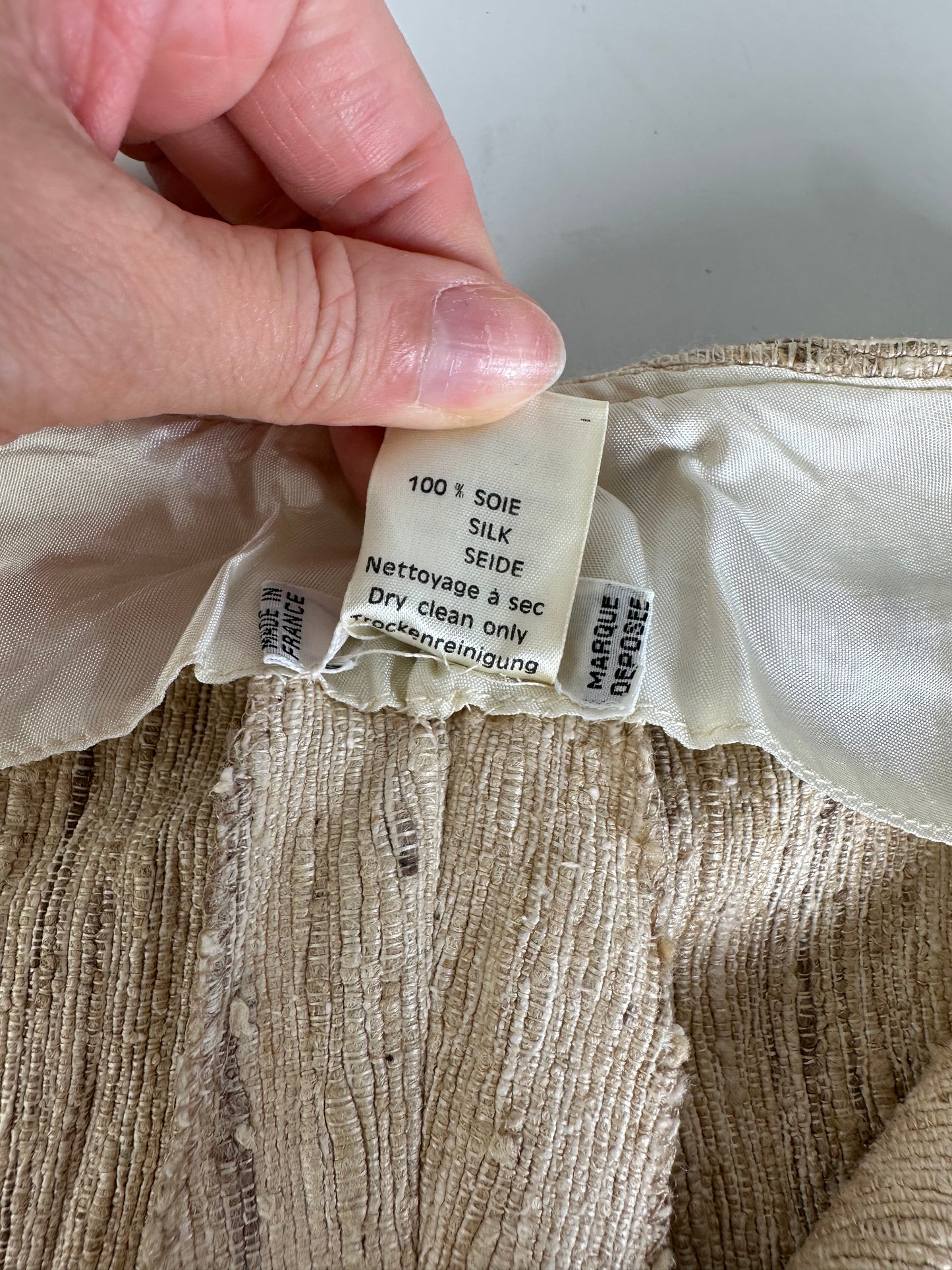 Vintage Celine Silk Trousers Cream Gold Clasp M