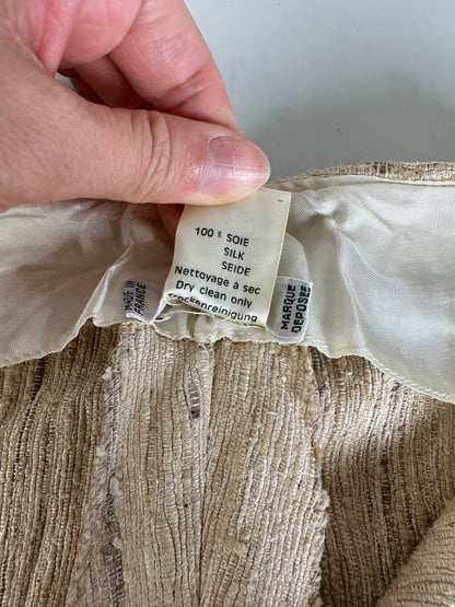 Vintage Celine Silk Trousers Cream Gold Clasp M