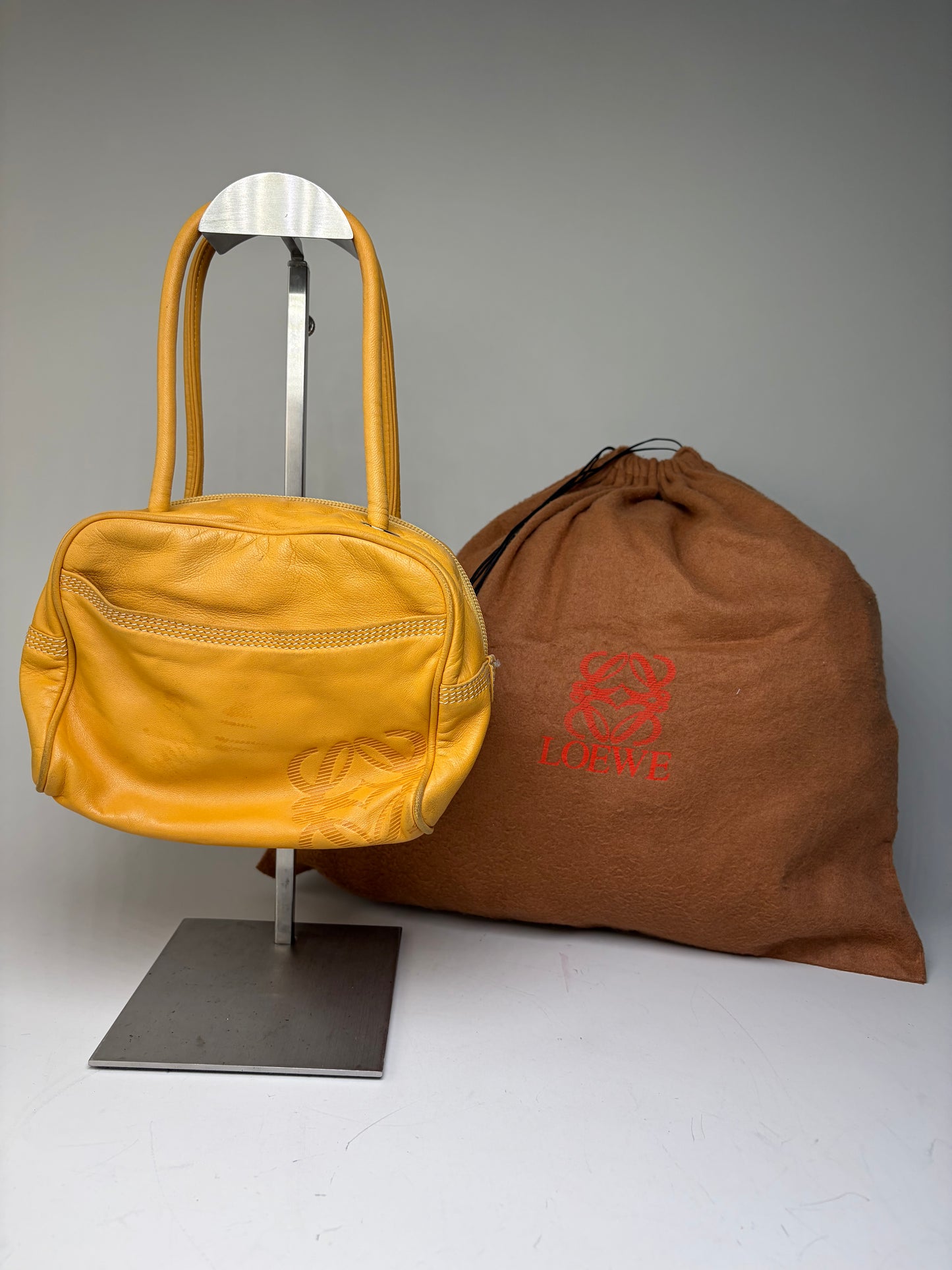 Vintage Loewe Leather Handbag Yellow Gold-Tone Zip