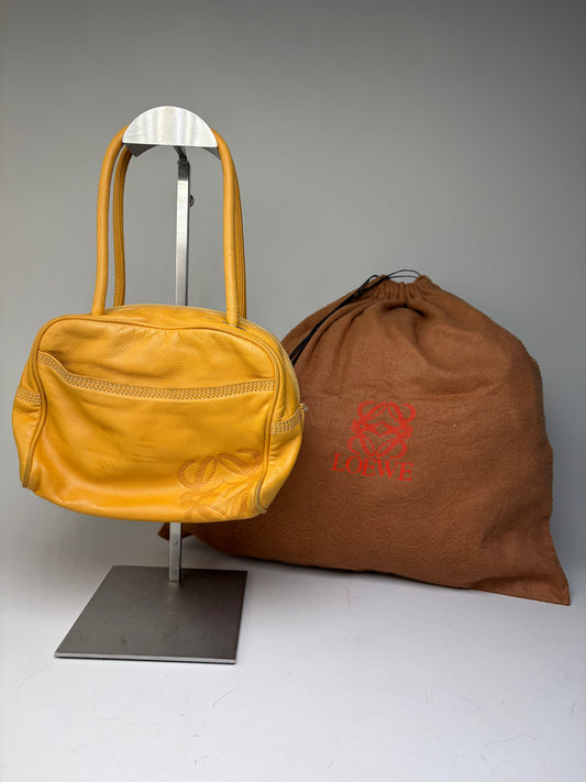 Vintage Loewe Leather Handbag Yellow Gold-Tone Zip