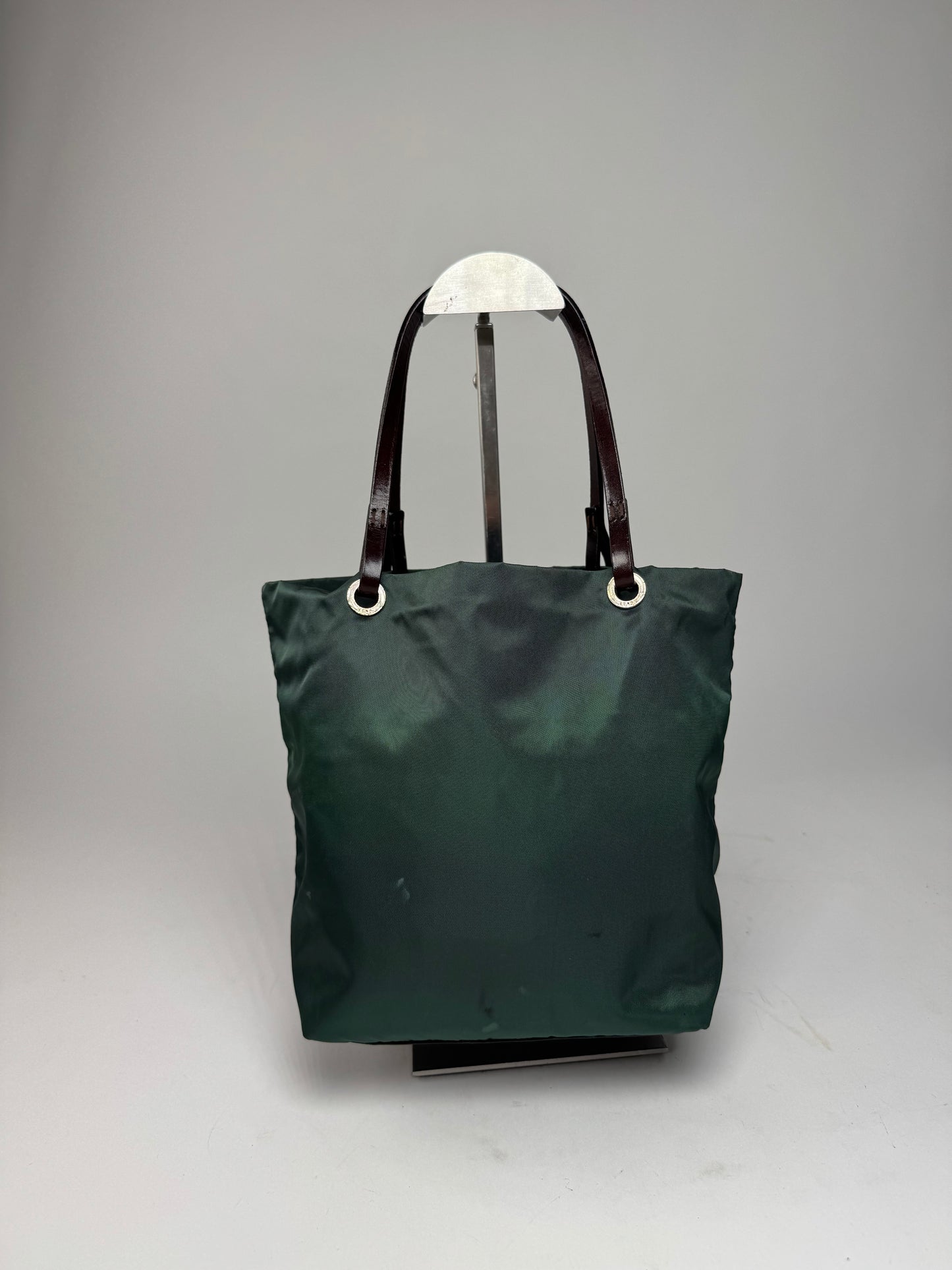 Vintage Fendi FF Logo Tote Bag Green Brown