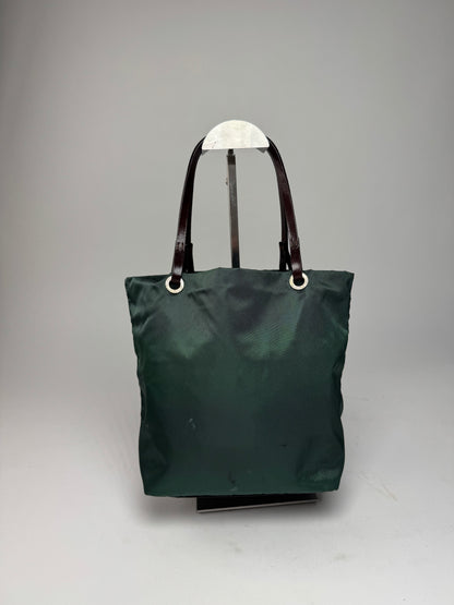 Vintage Fendi FF Logo Tote Bag Green Brown