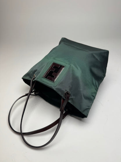Vintage Fendi FF Logo Tote Bag Green Brown