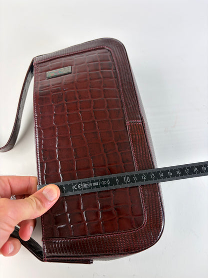 Vintage Givenchy Crocodile-Effect Leather Shoulder Bag Burgundy