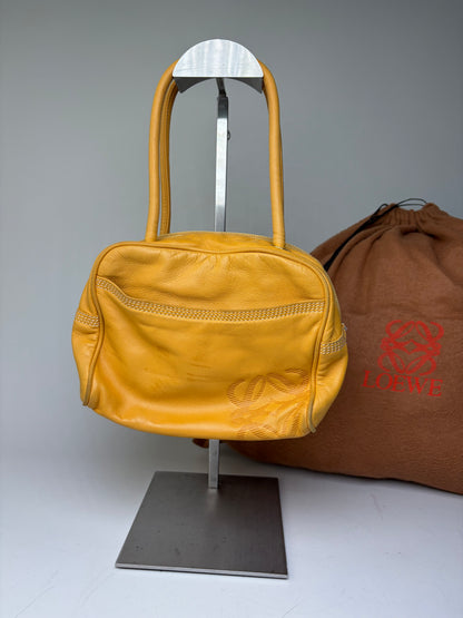 Vintage Loewe Leather Handbag Yellow Gold-Tone Zip