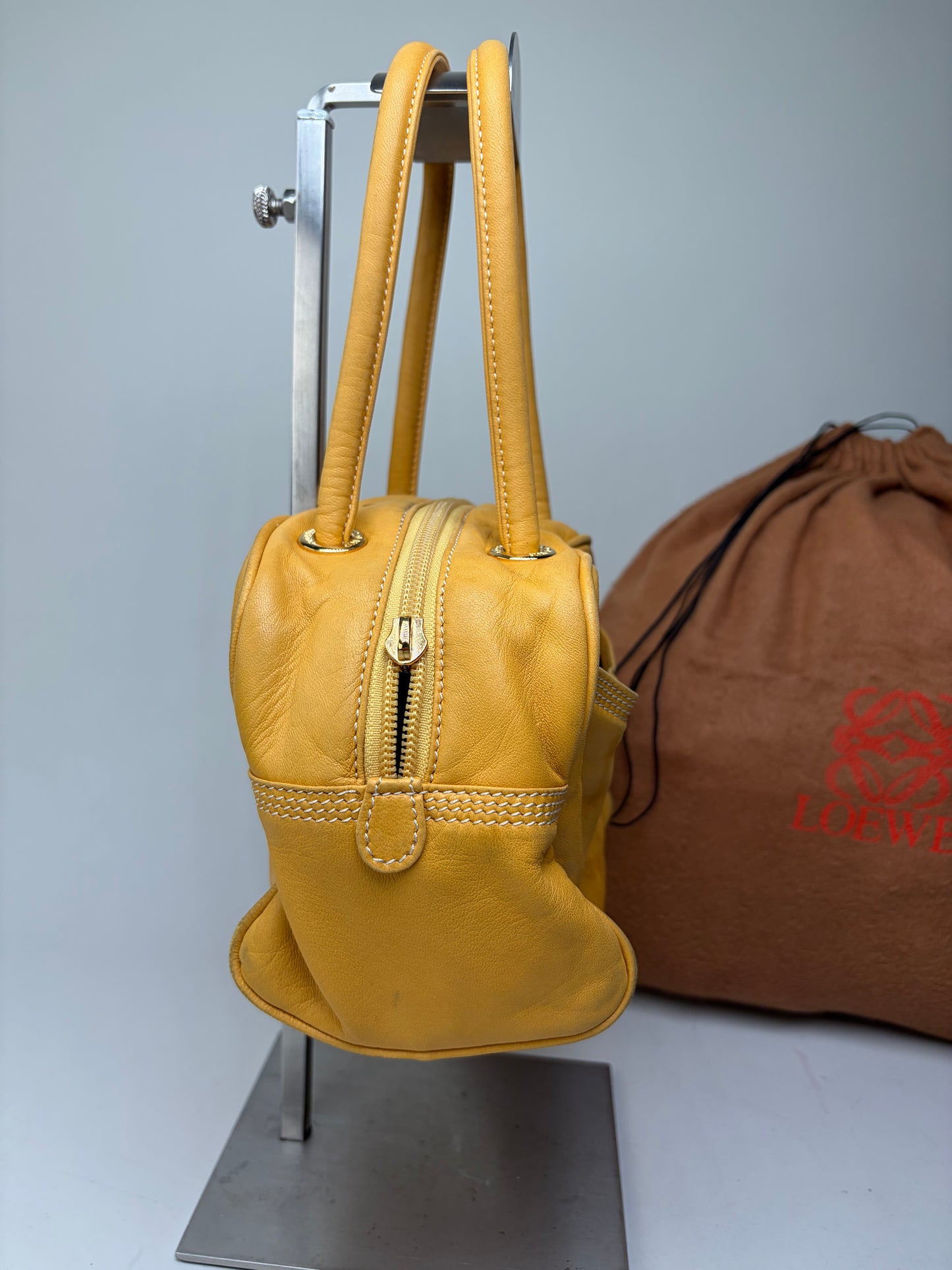 Vintage Loewe Leather Handbag Yellow Gold-Tone Zip