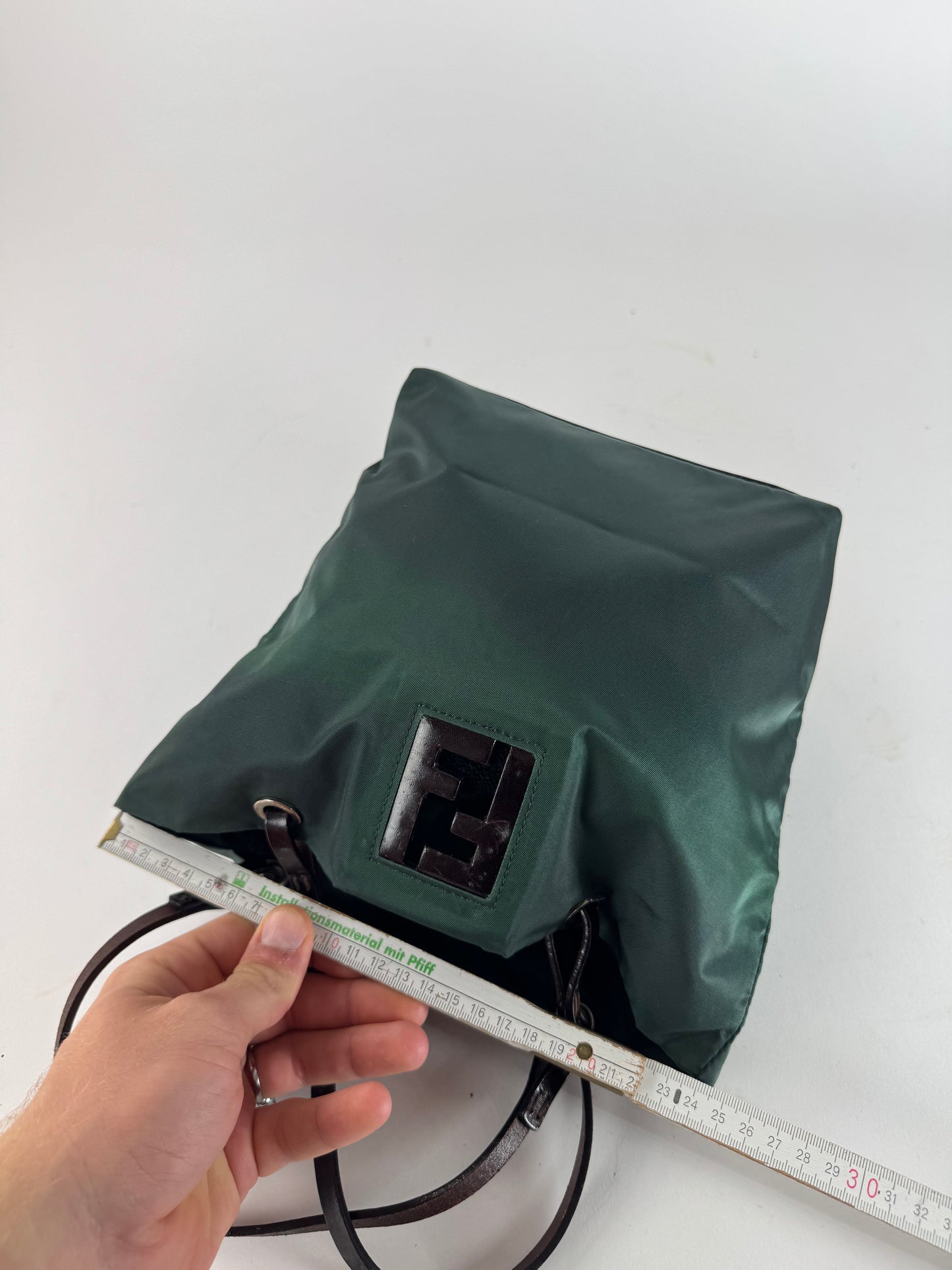 Vintage Fendi FF Logo Tote Bag Green Brown