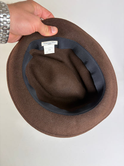 Vintage Dior Wool Fedora Hat Brown Black