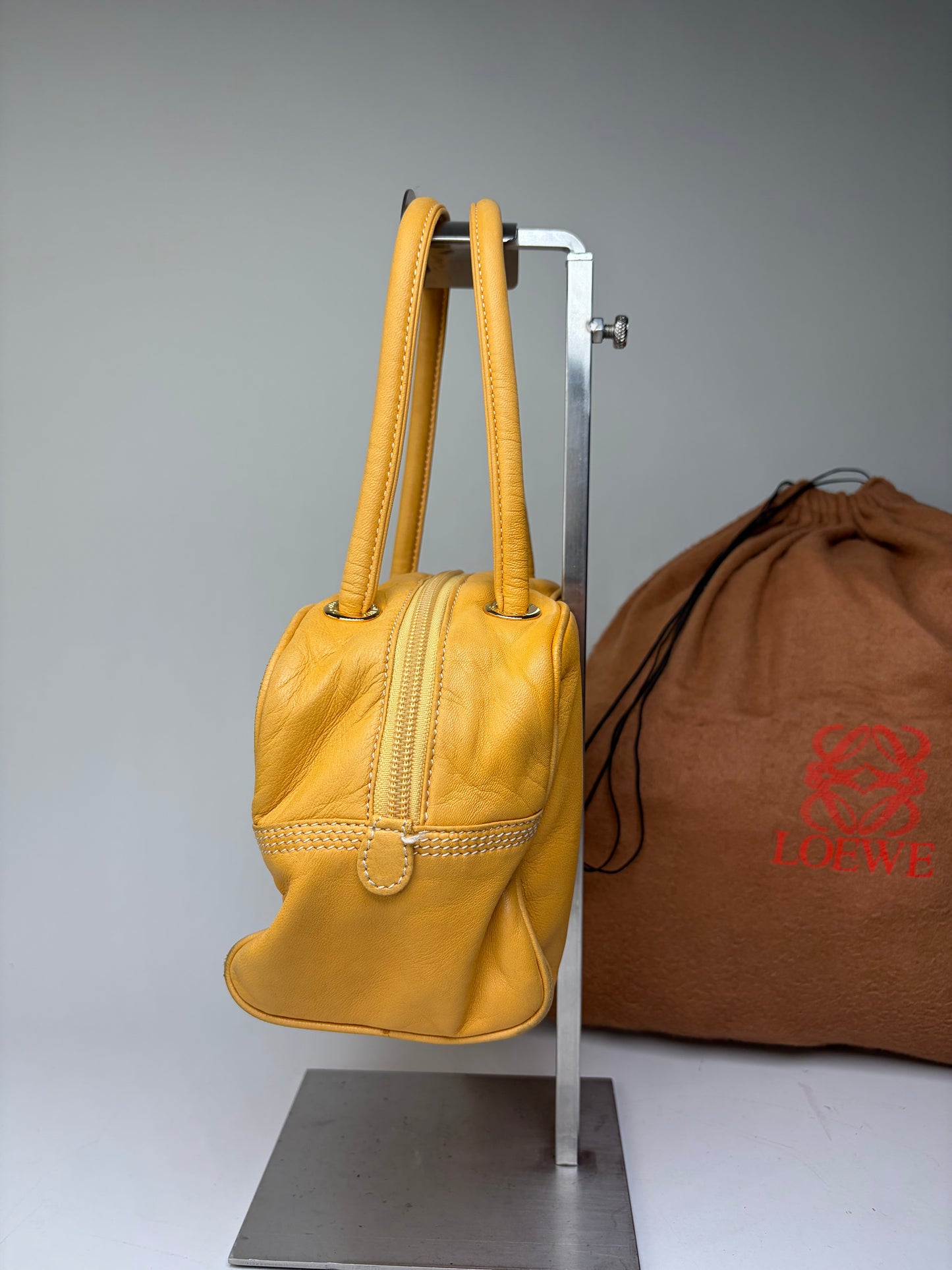 Vintage Loewe Leather Handbag Yellow Gold-Tone Zip