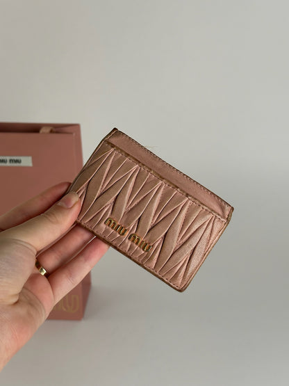Porte-cartes vintage en cuir rose Miu Miu