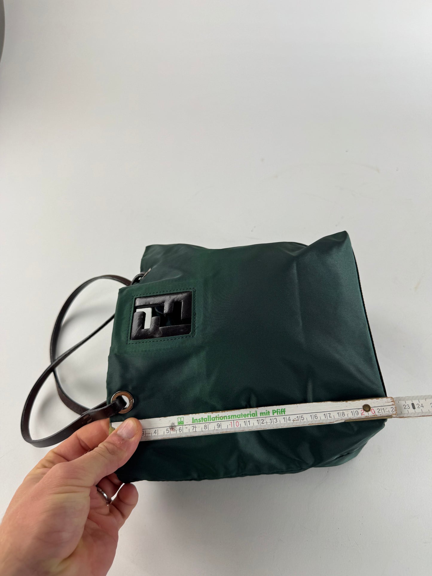 Vintage Fendi FF Logo Tote Bag Green Brown