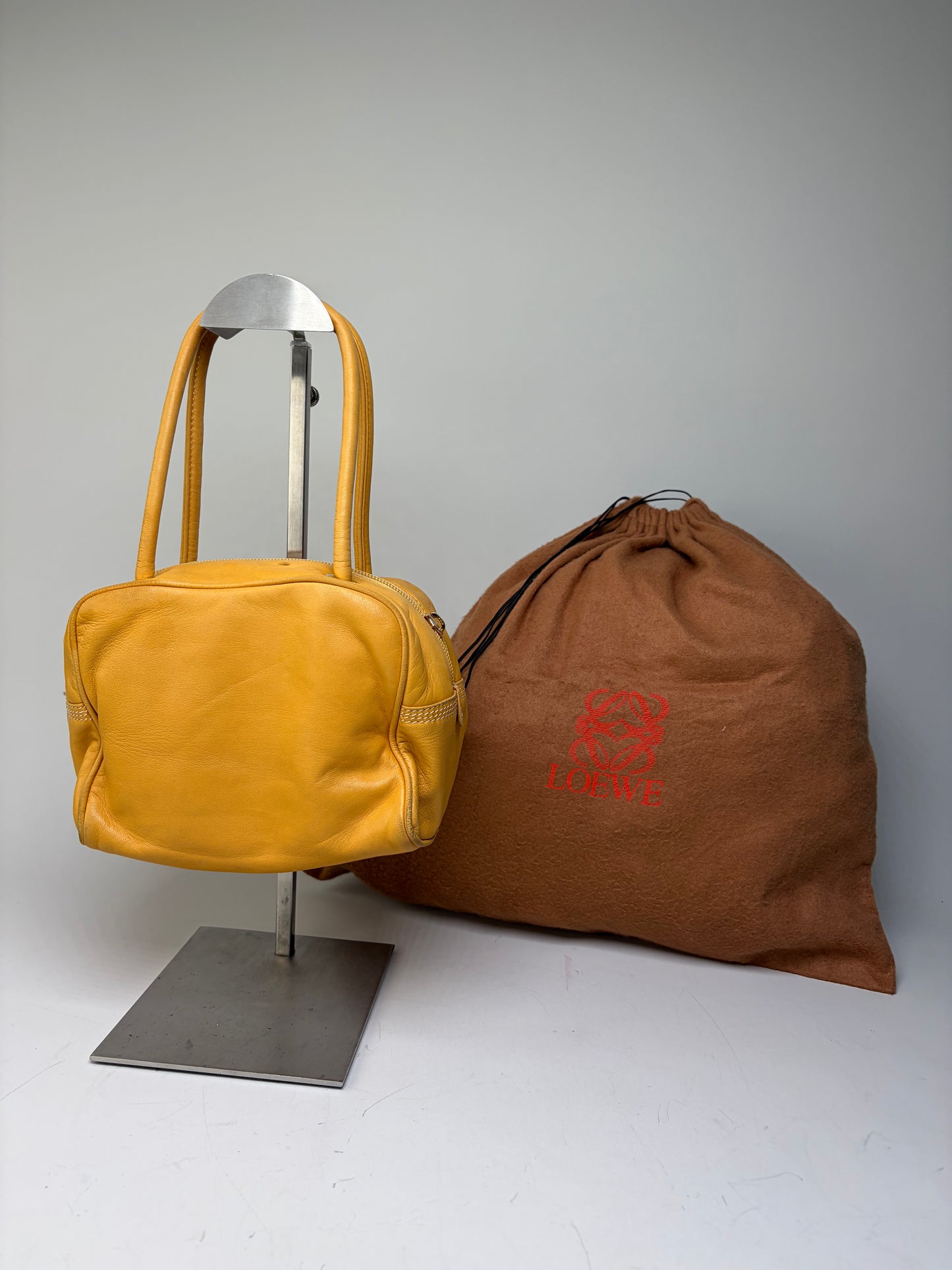 Vintage Loewe Leather Handbag Yellow Gold-Tone Zip