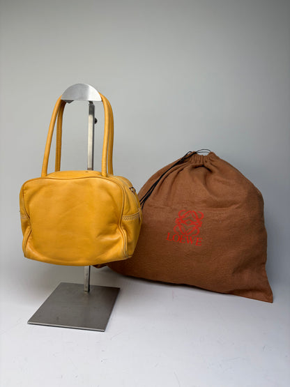 Vintage Loewe Leather Handbag Yellow Gold-Tone Zip