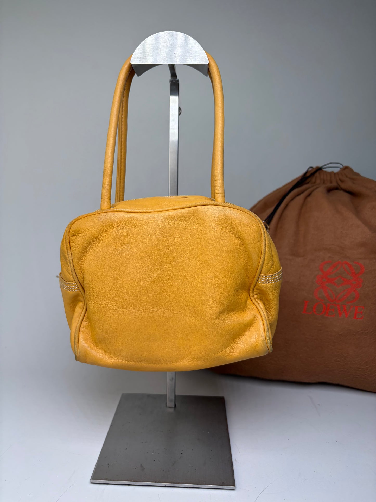 Vintage Loewe Leather Handbag Yellow Gold-Tone Zip