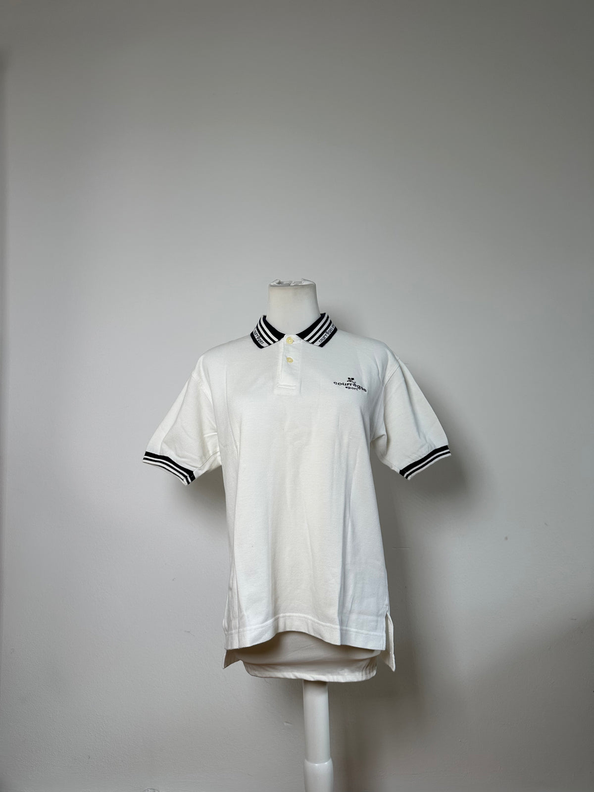 Vintage Courreges Sports Polo Shirt White Navy M