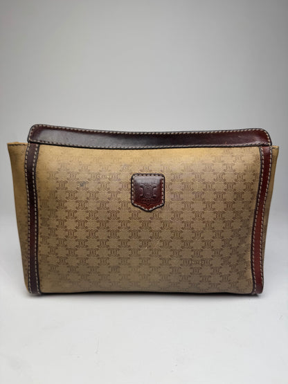 Vintage Celine Paris Monogram Leather Clutch Beige Brown
