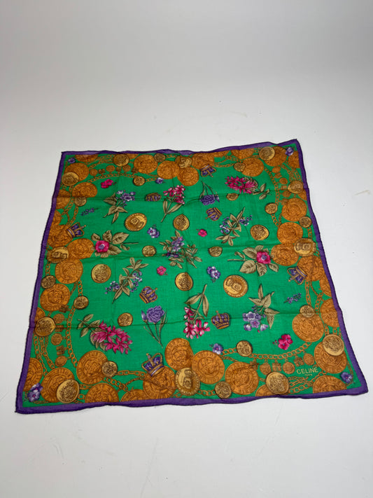 Vintage Celine Scarf Green Purple Gold