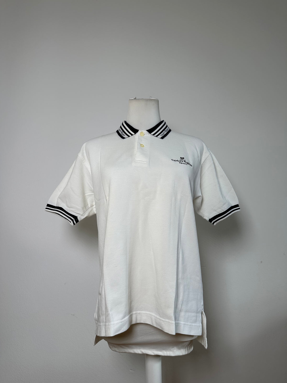 Vintage Courreges Sports Polo Shirt White Navy M