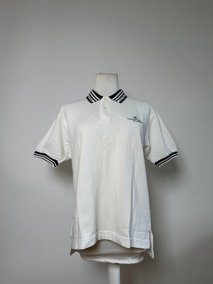 Vintage Courreges Sports Polo Shirt White Navy M