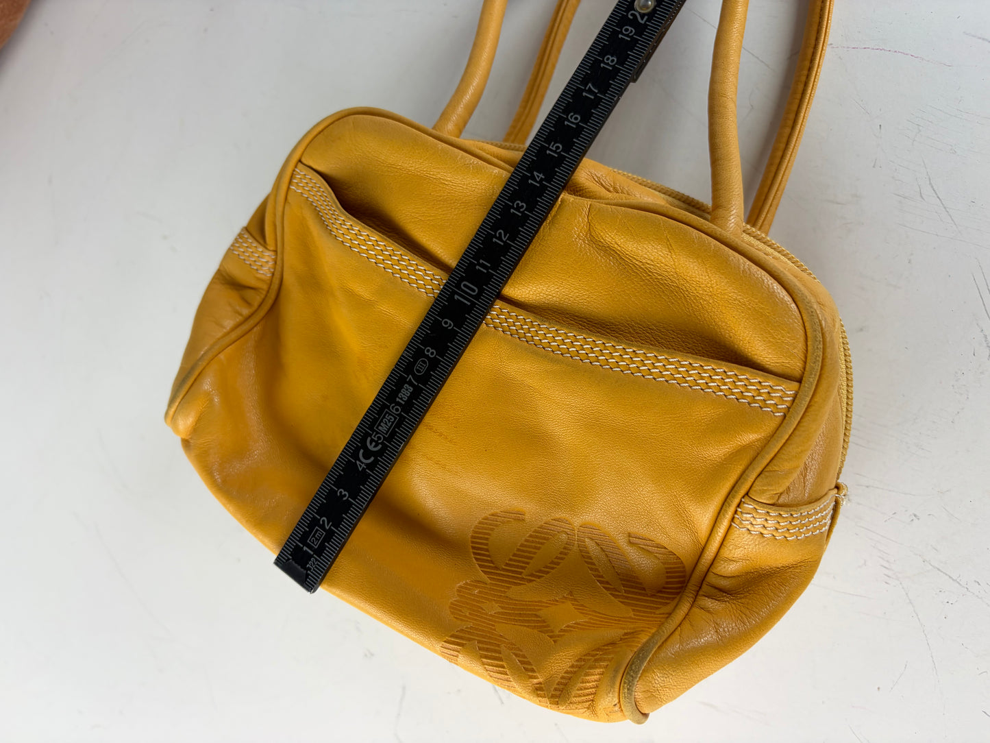 Vintage Loewe Leather Handbag Yellow Gold-Tone Zip