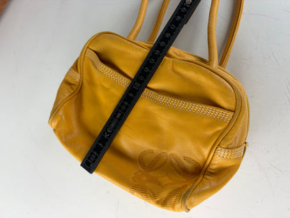 Vintage Loewe Leather Handbag Yellow Gold-Tone Zip