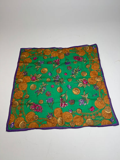 Vintage Celine Scarf Green Purple Gold