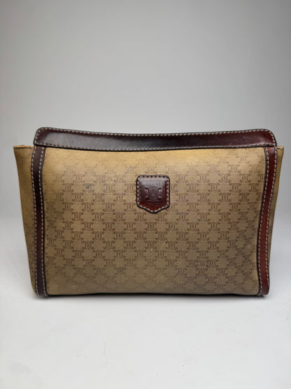 Vintage Celine Paris Monogram Leather Clutch Beige Brown