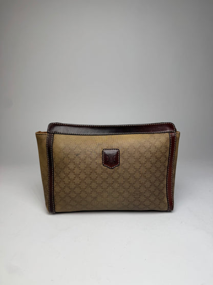 Vintage Celine Paris Monogram Leather Clutch Beige Brown