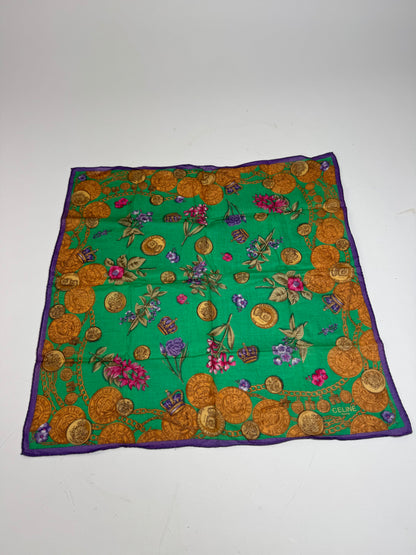 Vintage Celine Scarf Green Purple Gold