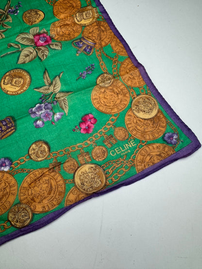 Vintage Celine Scarf Green Purple Gold