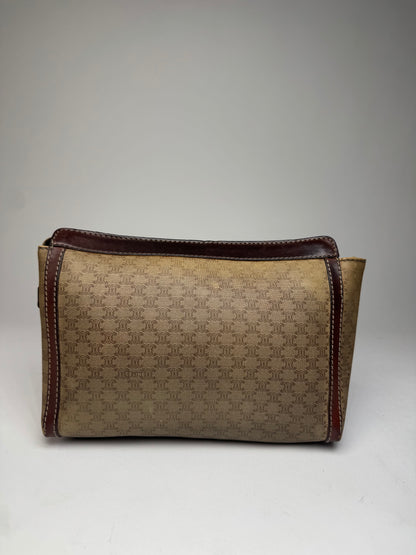Vintage Celine Paris Monogram Leather Clutch Beige Brown