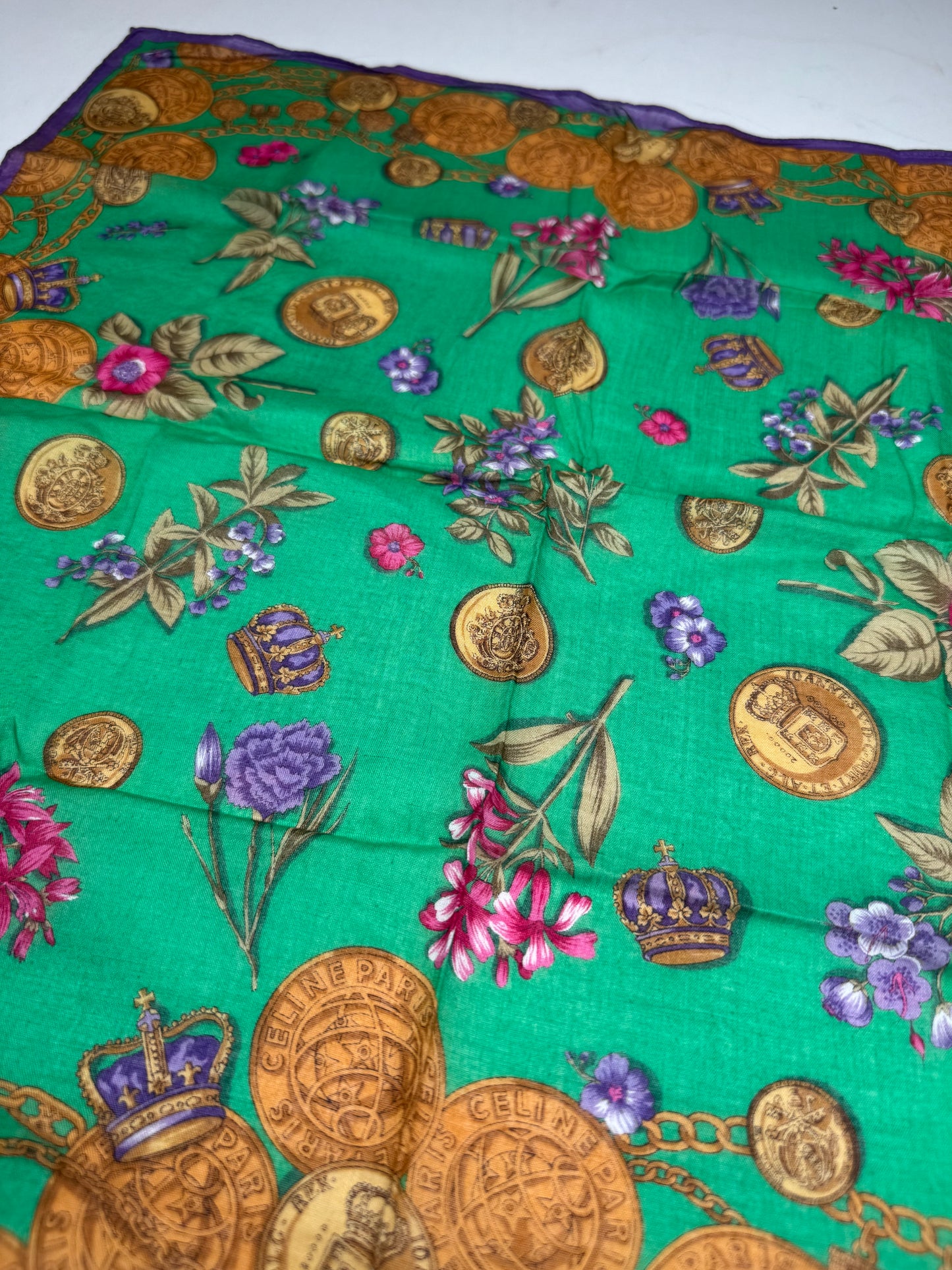 Vintage Celine Scarf Green Purple Gold