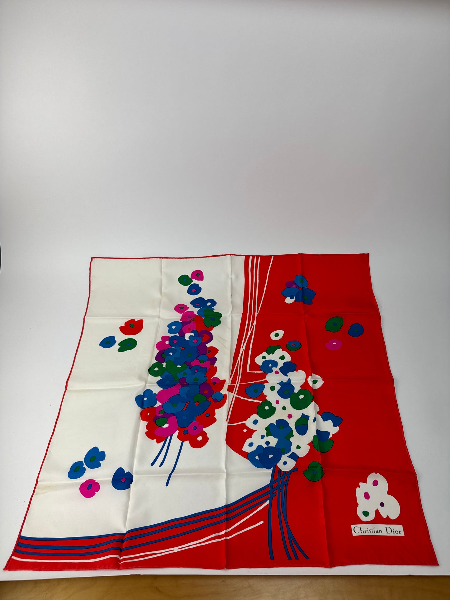 Vintage Dior Silk scarf Red blue white