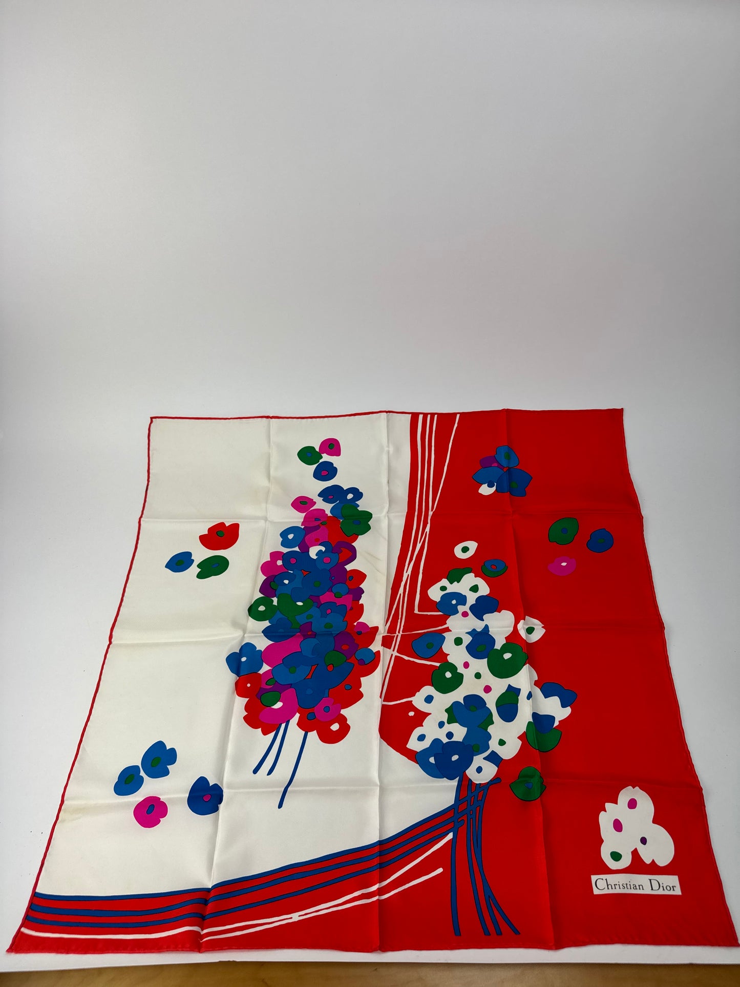 Vintage Dior Silk scarf Red blue white