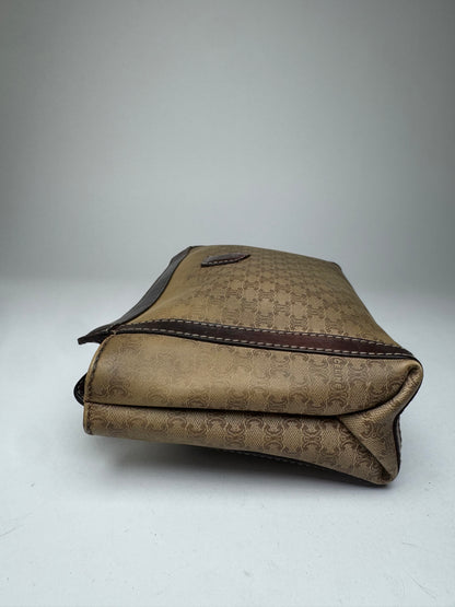 Vintage Celine Paris Monogram Leather Clutch Beige Brown