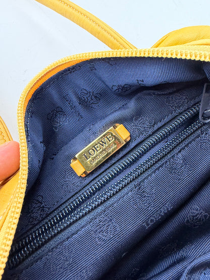Vintage Loewe Leather Handbag Yellow Gold-Tone Zip