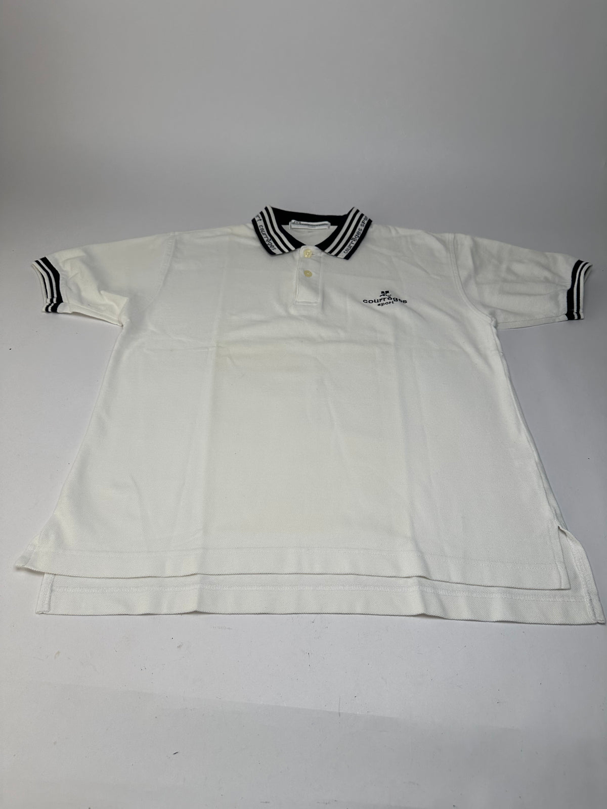 Vintage Courreges Sports Polo Shirt White Navy M